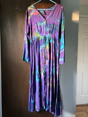 Sacred Threads Purple Tie-Dye Midi Dress with adjustable waist tie